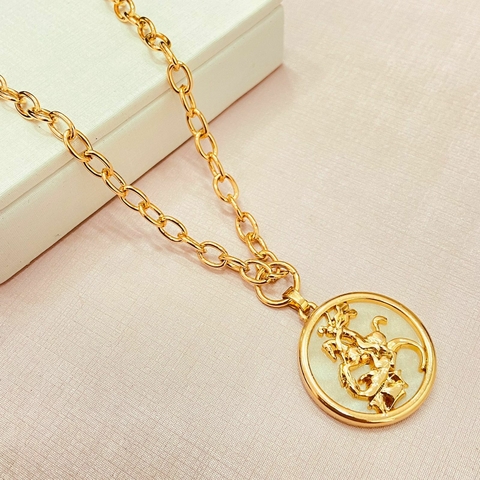 Colar elos e pingente São jorge - banhado a ouro 18k - comprar online