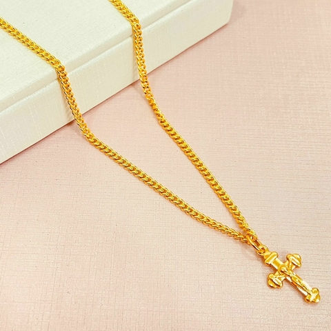 Corrente masculina elos especiais e pingente cruz - Banhado a ouro 18k
