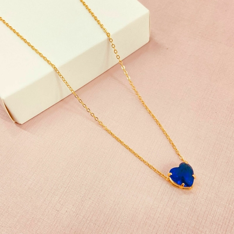 Colar coração caixa alta Azul royal - banhado a ouro 18k C-b - comprar online
