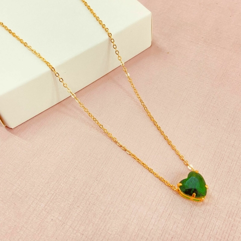 Colar coração caixa alta verde - banhado a ouro 18k C-b - comprar online
