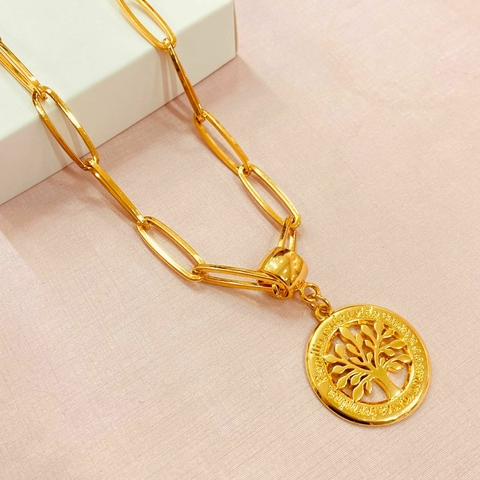 Colar elos e pingente árvore da vida - banhado a ouro 18k - A- L - comprar online