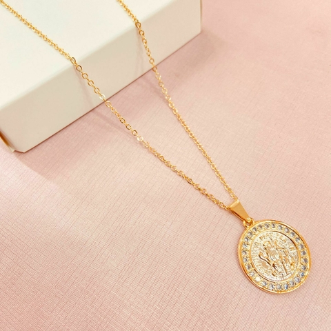Colar são bento cravejado - banhado a ouro 18k - M - comprar online