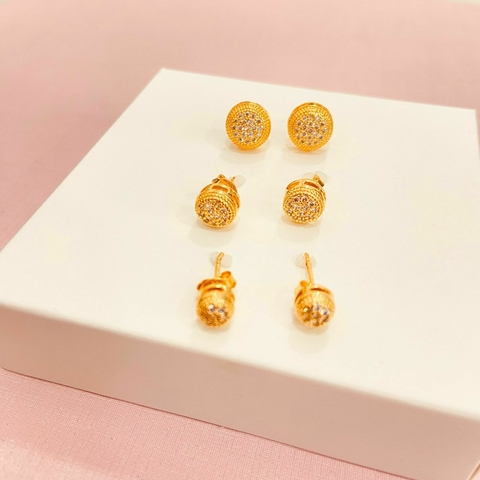 Trio de brincos cravejados - banhado a ouro 18k - T - comprar online