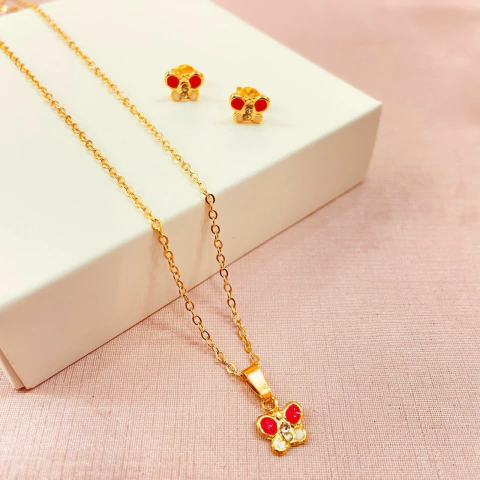 Conjunto infantil borboleta - banhado a ouro 18k - M - comprar online