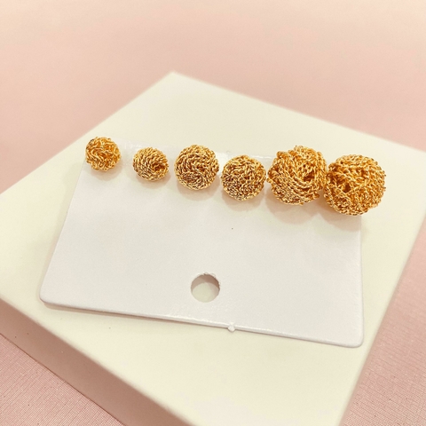 Trio de brincos bolinhas novelo - banhado a ouro 18k - T - comprar online