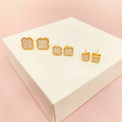 Trio de brincos trevo resinado mesclado - banhado a ouro 18k - T - comprar online