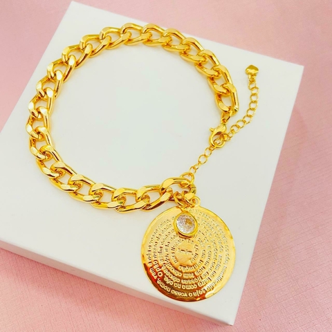 Pulseira pai nosso com zircônia F 1406 - banhada a ouro 18k - comprar online