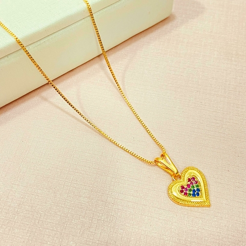 Colar coração colorido - banhado a ouro 18k - comprar online