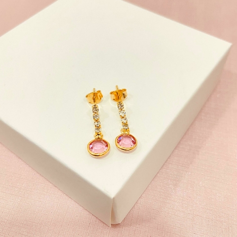 Brinco long ponto luz rosa - banhado a ouro 18k - comprar online