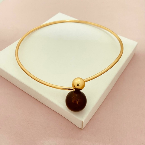 Choker aro esfera marrom - banhado a ouro 18k alt