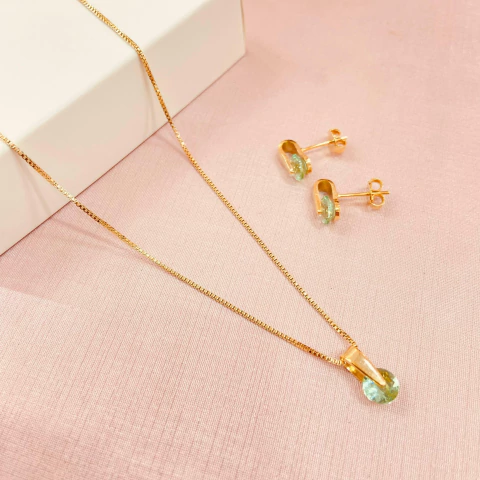 Conjunto ponto luz gira gira verde - banhado a ouro 18k - M - comprar online