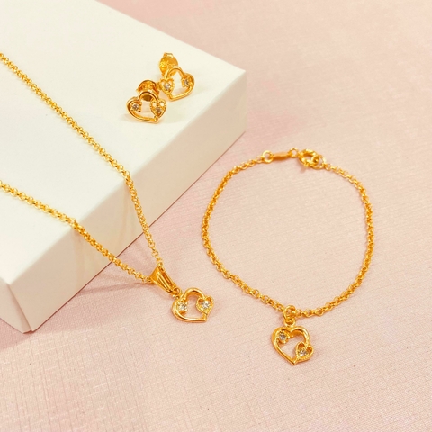 Conjunto colar + brinco + pulseira infantil - banhado a ouro 18k