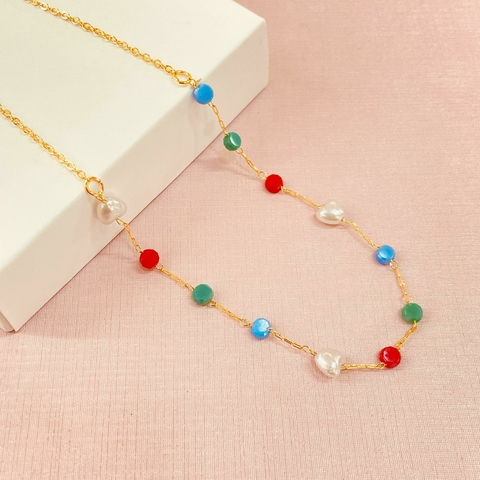 Choker cristais coloridos - Banhado a ouro 18k - comprar online