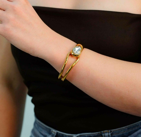 Bracelete gota cravejada - banhado a ouro 18k al