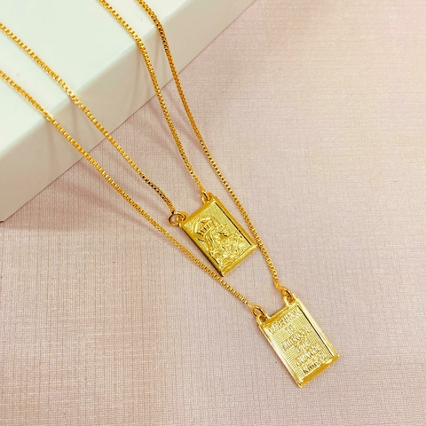 Escapulário Jesus e Maria - banhado a ouro 18k (As1151)