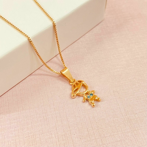 Colar 1 filho ponto luz azul - banhada a ouro 18k - comprar online