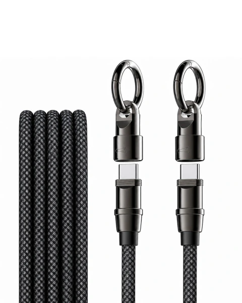 Cabo 2 em 1 Cordão de Pescoço Strap Armor 1,2M USB-C/C 65W 60W Fio Trançado