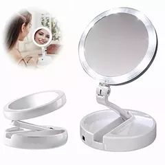 Espejo Con Luz Led Doble Aumento Rotatorio Recargable