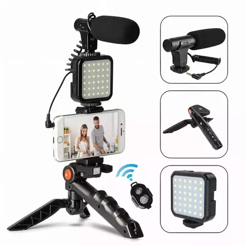 estabilizador Micrófono Tripode Celular Luz Led Soporte