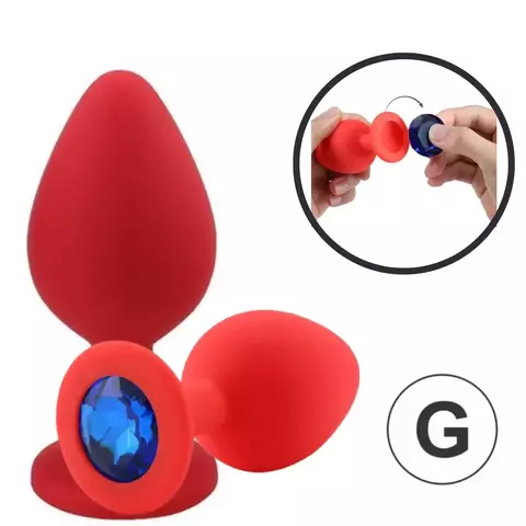 Plug Anal Vermelho Com Joia Removível Silicone Macio G -Código 2988