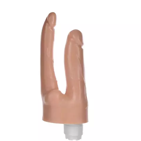 Pênis Duplo Bege Com Vibrador 18cm e 17 cm - Código 4972