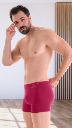 KIT 3 CUECAS BOXER SEM COSTURA - VINHO, CINZA E AZUL - RYCCA Moda Íntima