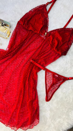 CAMISOLA TULE COM CALCINHA - PRETO E VERMELHO - RYCCA Moda Íntima