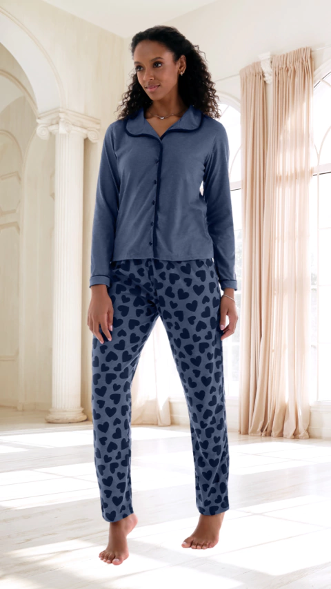 Pijama Americano Longo de Algodão - Azul Escuro M - comprar online