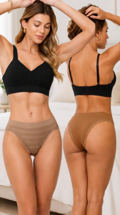 KIT COM 2 CALCINHAS (TANGA) CÓS MÉDIO - NUDE/CHOCOLATE