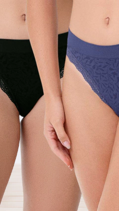 KIT COM 2 CALCINHAS (TANGA) CÓS MÉDIO - AZUL/PRETO - RYCCA Moda Íntima