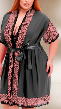 Robe Plus Size Lunar - Preto Com Rose - comprar online