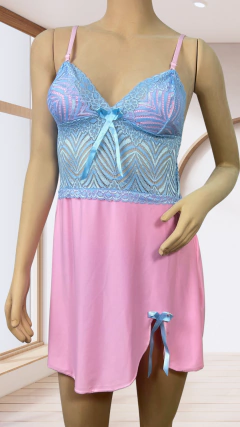 Camisola Babalu - Rosa Com Azul - RYCCA Moda Íntima