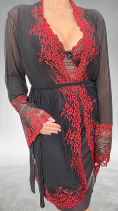 ROBE DE TULE COM RENDA BICOLOR  - Preto