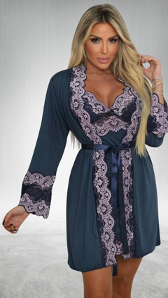 kit Robe E Camisola - Azul Com Lilás (ÚLTIMA UNIDADE) - comprar online
