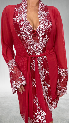 ROBE DE TULE COM RENDA BICOLOR  - Vermelho