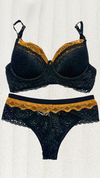 Conjunto Com Bojo De Renda - Preto Com Mostarda