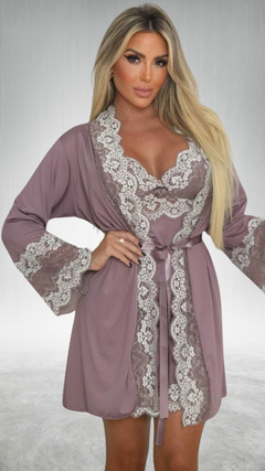 KIT ROBE E CAMISOLA - LAVANDA COM BRANCO - RYCCA Moda Íntima