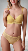 Conjunto De Renda Com Bojo E Calcinha Fio Duplo - Amarelo