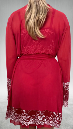 ROBE DE TULE COM RENDA BICOLOR  - Vermelho