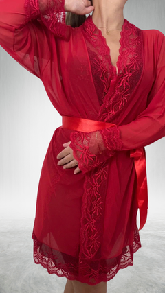 Robe vermelho de tule e renda