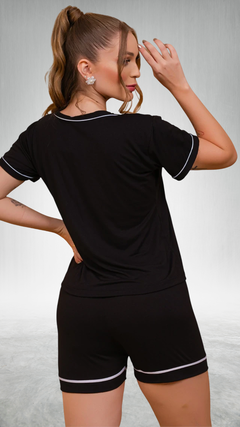 Pijama Americano Gola V - Preto - comprar online