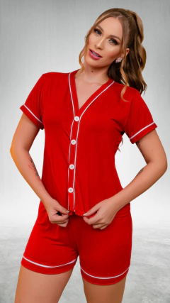 Pijama Americano Gola V - Vermelho