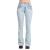 CALÇA FEMININA OX HORNS JEANS AZUL MEDIO FLARE COM BORDADOS NOS BOLSOS AZUL/VERDE COM BRILHO REF: 10000 na internet