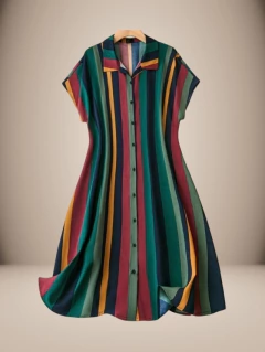 Vestido Chemise Botões Estampa Listras - 306128 - comprar online