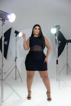 Vestido Tubinho Detalhe em Tule Strass - 284647 - comprar online