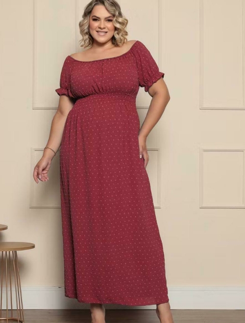 Vestido Longo Crepe em Petit Poá Ombro a Ombro - 289072 - comprar online