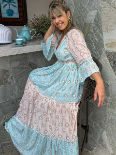 Vestido Indiano rosa e azul