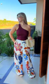 Calça Pantalona Tropical Branca
