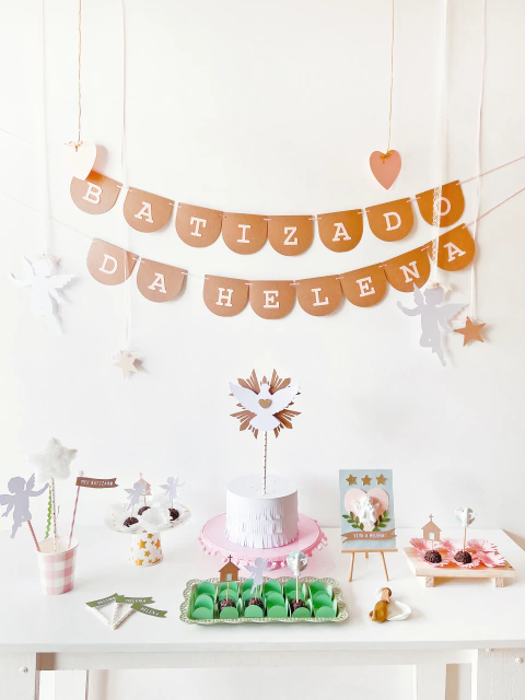 Batizado kraft com rosa - comprar online