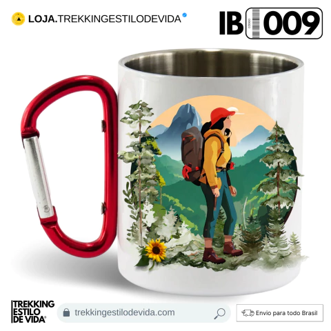 Caneca de Inox branca com Alça de Mosquetão vermelha IB009 - comprar online
